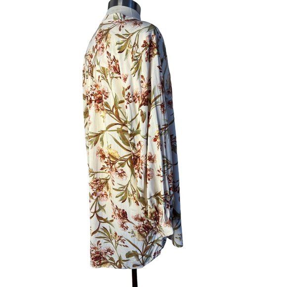 HM Shirt Dress Size 14 White Beige Floral Long Sleeve Mini Button Bohemian - Picture 5 of 13